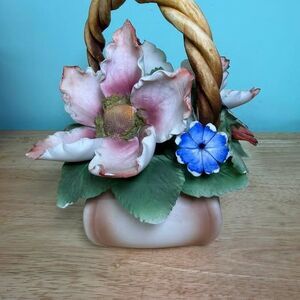 Vintage Capodimonte Style Porcelain Flower Basket